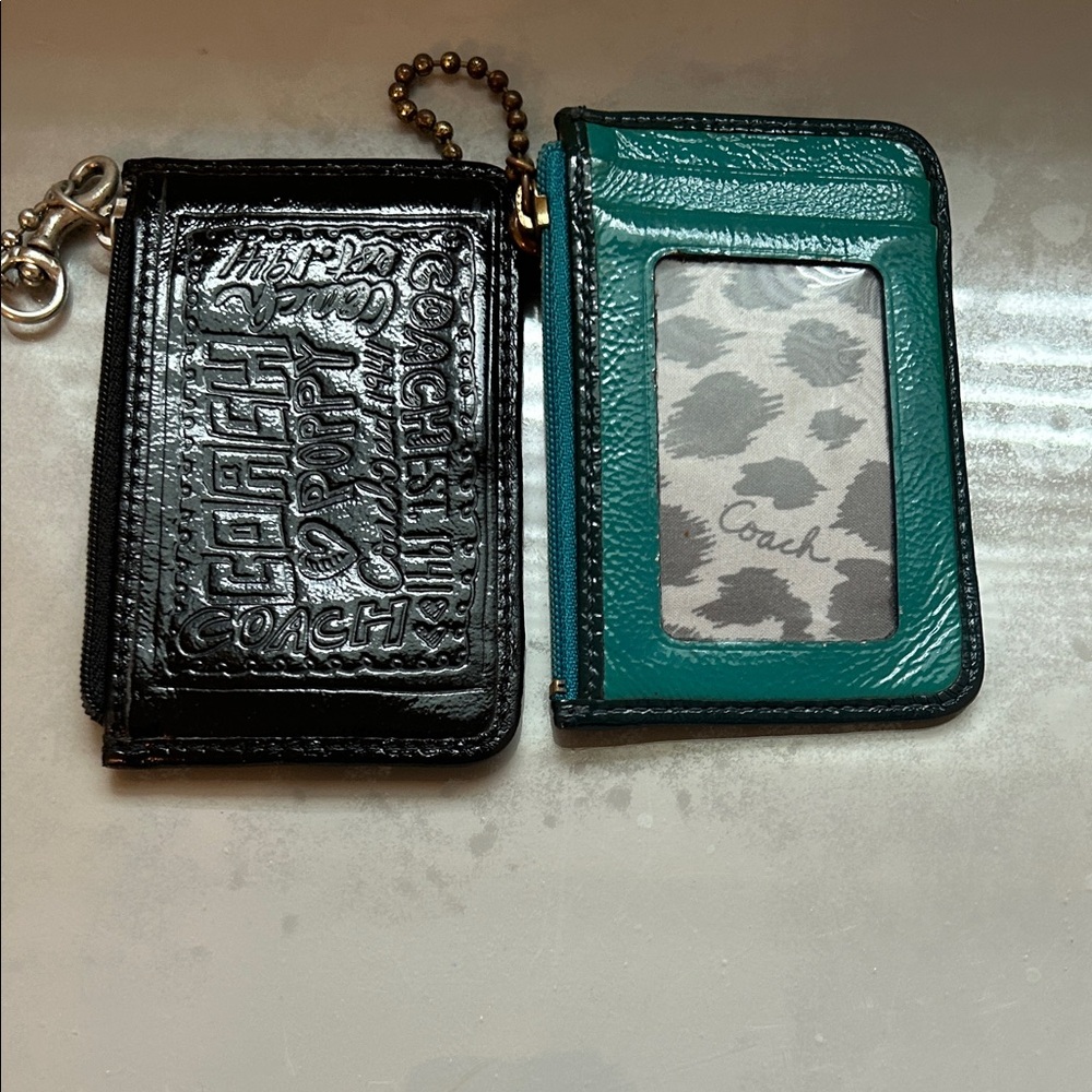 Coach Embossed Black and Teal Card Holder Duo
